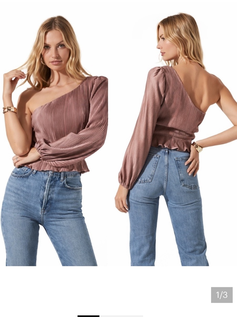 Astr One-Shoulder Pleated Top in Mauve